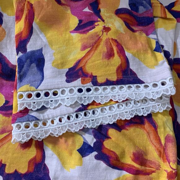 Chico's Top Women's 4 (2X) Lacy Trim Tropical 3/4 Sleeve Colorful Boat Neck NWT - Picture 5 of 9